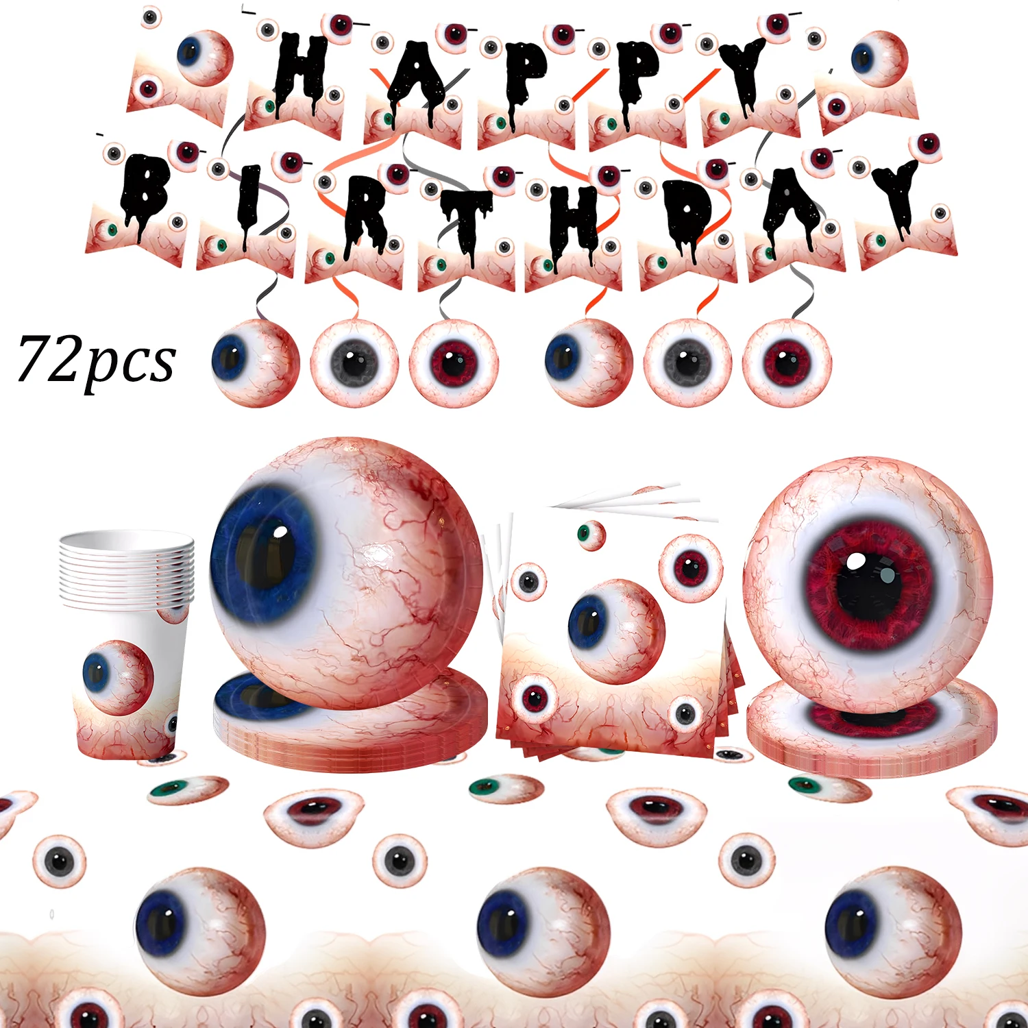 

Halloween big eye theme The Eye of the Devil horror atmosphere party disposable banner paper plate tablecloth cup set supplies