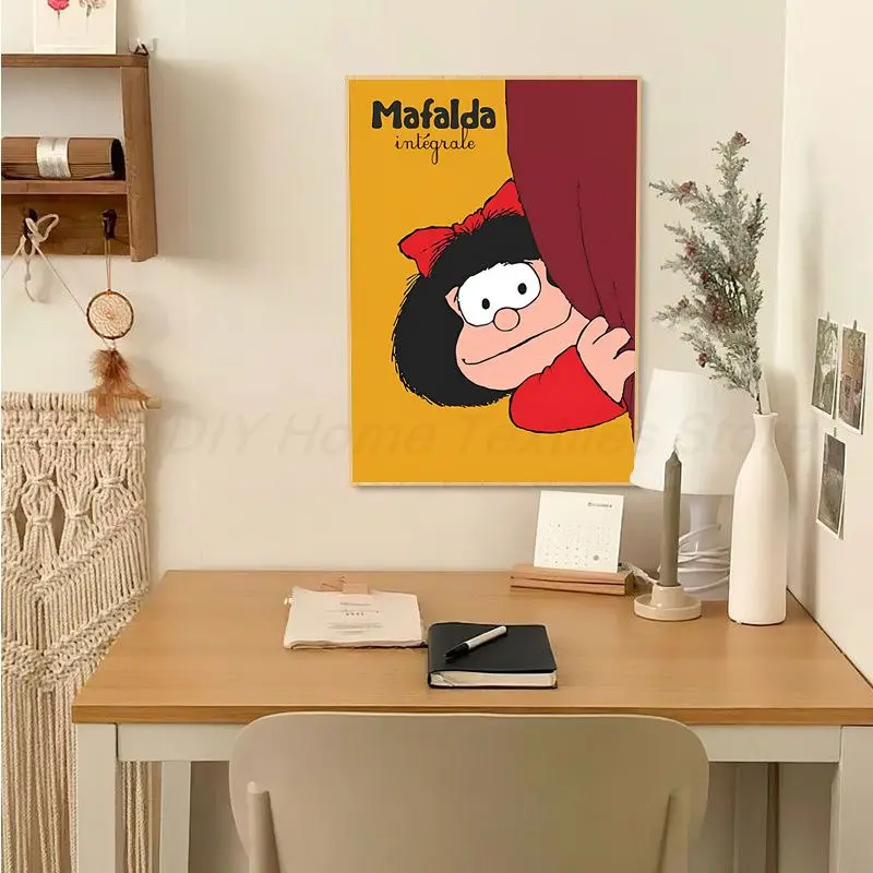 Cute Cartoon Mafalda Self-adhesive Art Poster Decoracion Painting Wall Art White Kraft Paper Home Decor