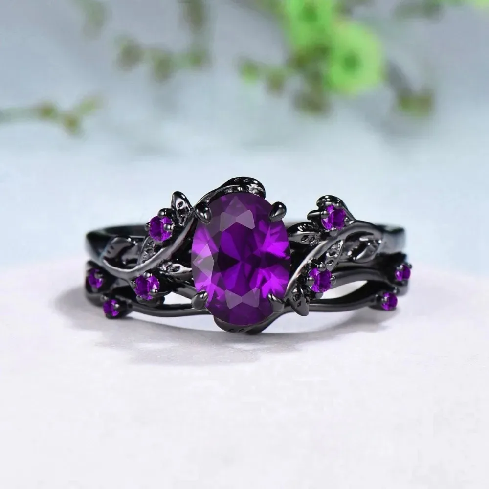 Charmante Paarringe Romantische Damenringe mit Lila Strass CZ-Steinen Trendige Herrenringe aus Edelstahl mit Keltischem Drachenmotiv Hochzeitsschmuck – Detail 8