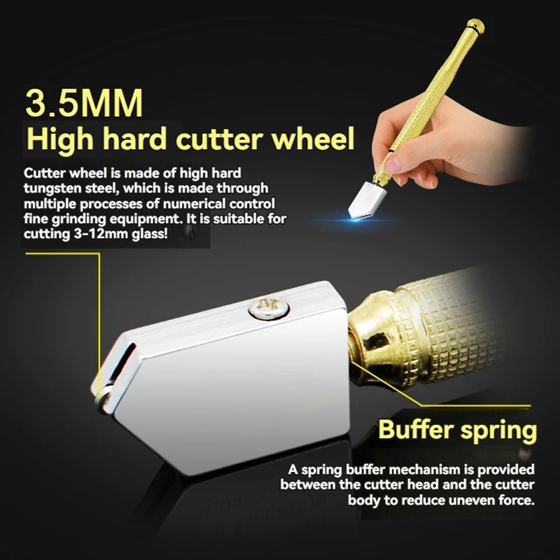 1PCS Glass Knife Oil-filled Roller Type Tile Mirror Glass Cutter 172mm Anti-skid Handle 3-15mm Thick Glass Cutting Hand Tools