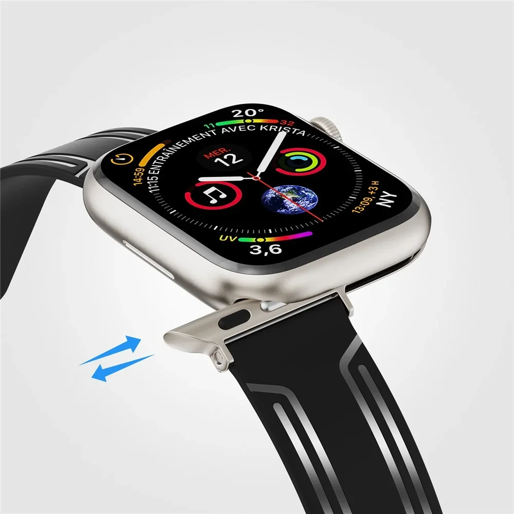 สายซิลิโคนสำหรับ Apple Watch, สายนาฬิกาสำหรับเปลี่ยนสำหรับ Apple Watch 49มม. 45มม. 44มม. 41มม. 40มม. ยืดหยุ่น