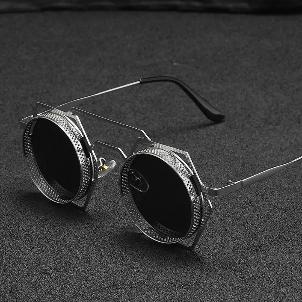 Punk Style Metal Frame Sunglasses Hexagonal Anti-UV 400 Black Shades Glasses Eye Protection Travel Accessories Retro Sunglasses