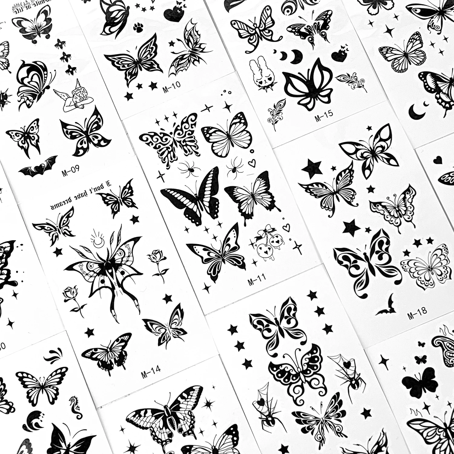 30pcs/set Black Butterfly Temporary Tattoo Y2k Waterproof Butterflies Body Hand Finger Stickers Gothic Love Heart Fake Tattoos