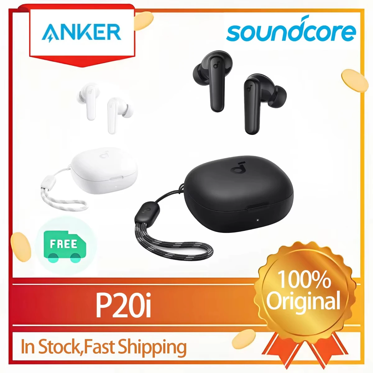 رائجة البيع Soundcore P20i بواسطة Anker True سماعات أذن لاسلكية 10 مللي متر للسائقين ، كبير باس بلوتوث 5.3 30 HPlay Time IPX5 مقاوم للماء