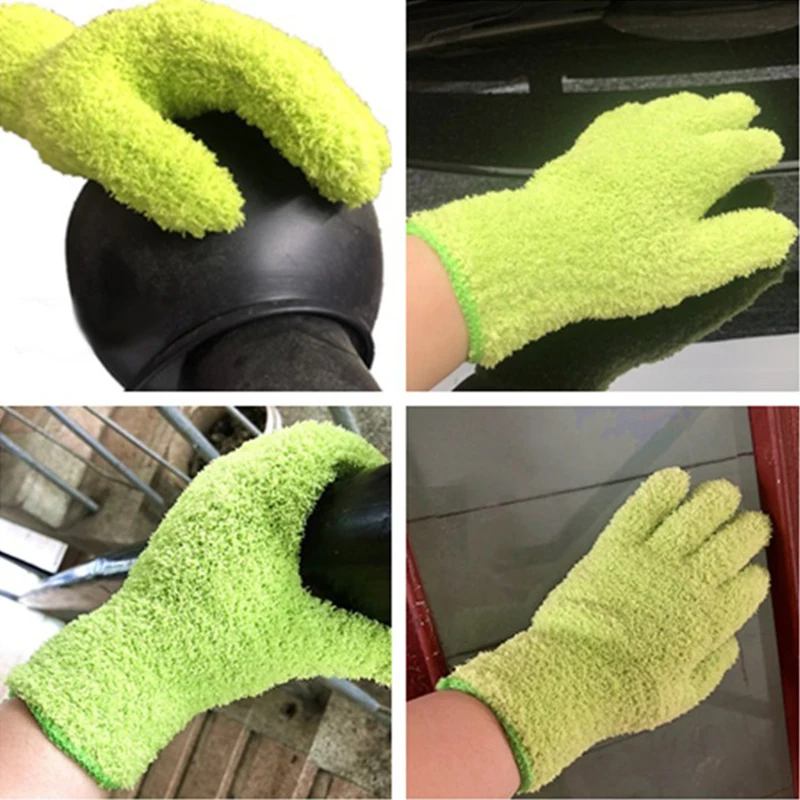 1Pcs Cleaning Gloves Microfiber Coral Fleece Car Grooming Gloves Solid Color Five Finger Dust Removal Housework Absorbent Gloves