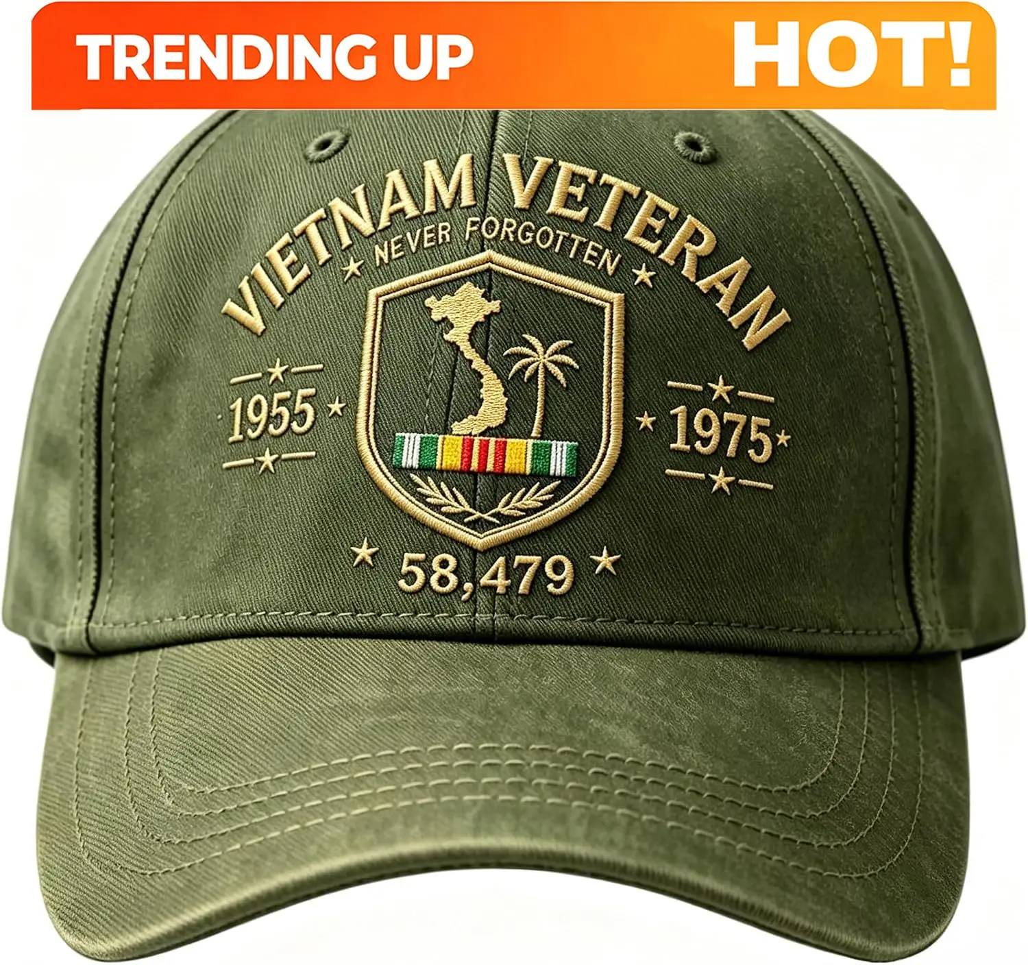 Customization Vietnam Veteran Hats For Men Women, Never Forgotten Baseball Cap, Vietnam Vet American Flag 1955–1975 Commemorativ