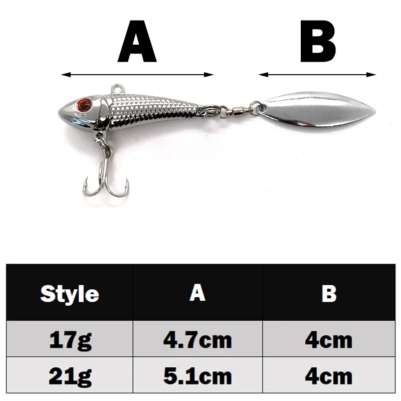 New Arrival 1PCS 17g/21g Metal VIB Fishing Lure Spinner Sinking Rotating Spoon Pin Crankbait Sequins Baits Fishing Tackle