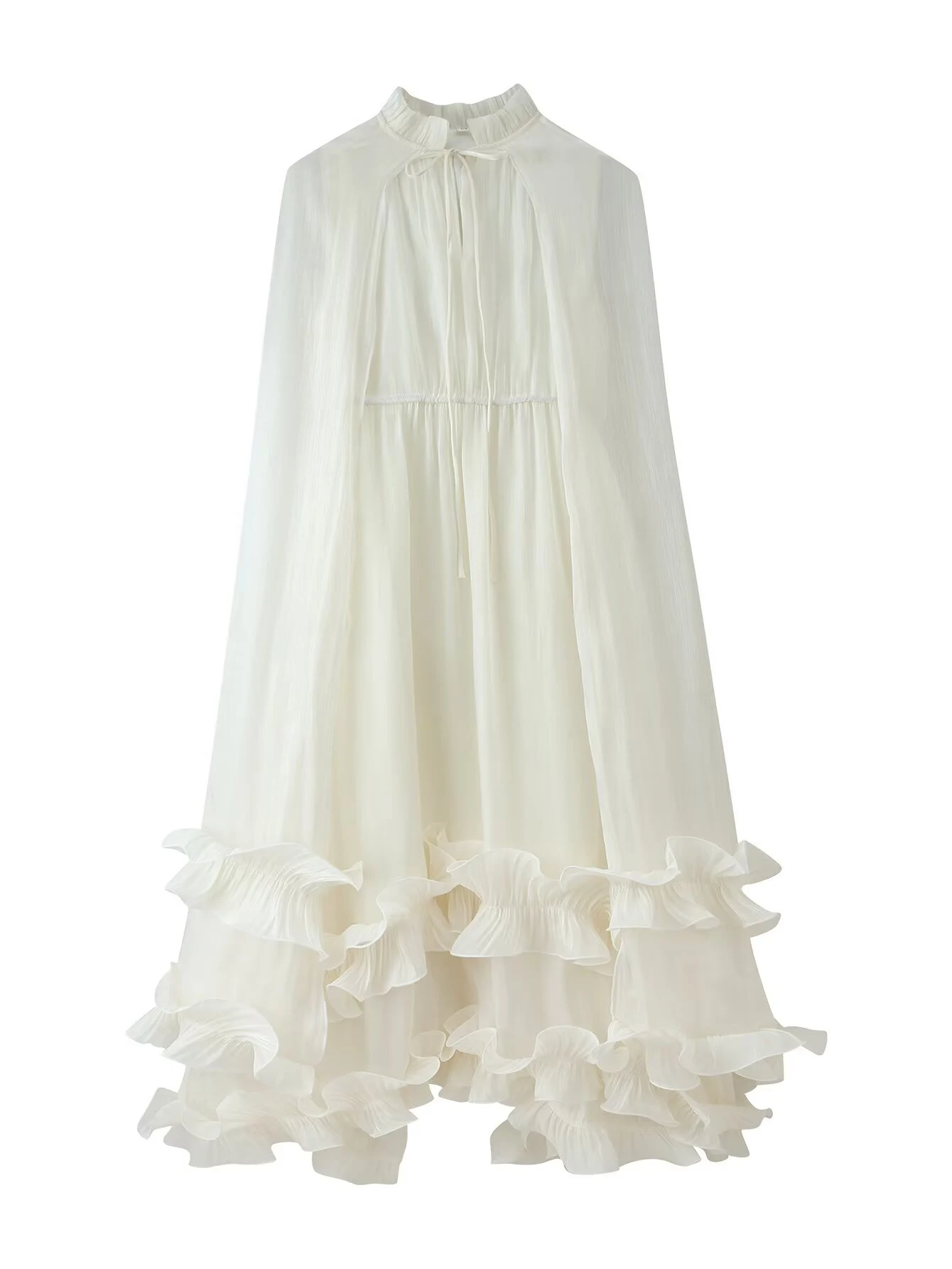 Robe longue latérale en feuille de lotus champignon noir pour femmes, à la mode et polyvalente, avec jupe cape fluide en patchwork, nouvelle collection