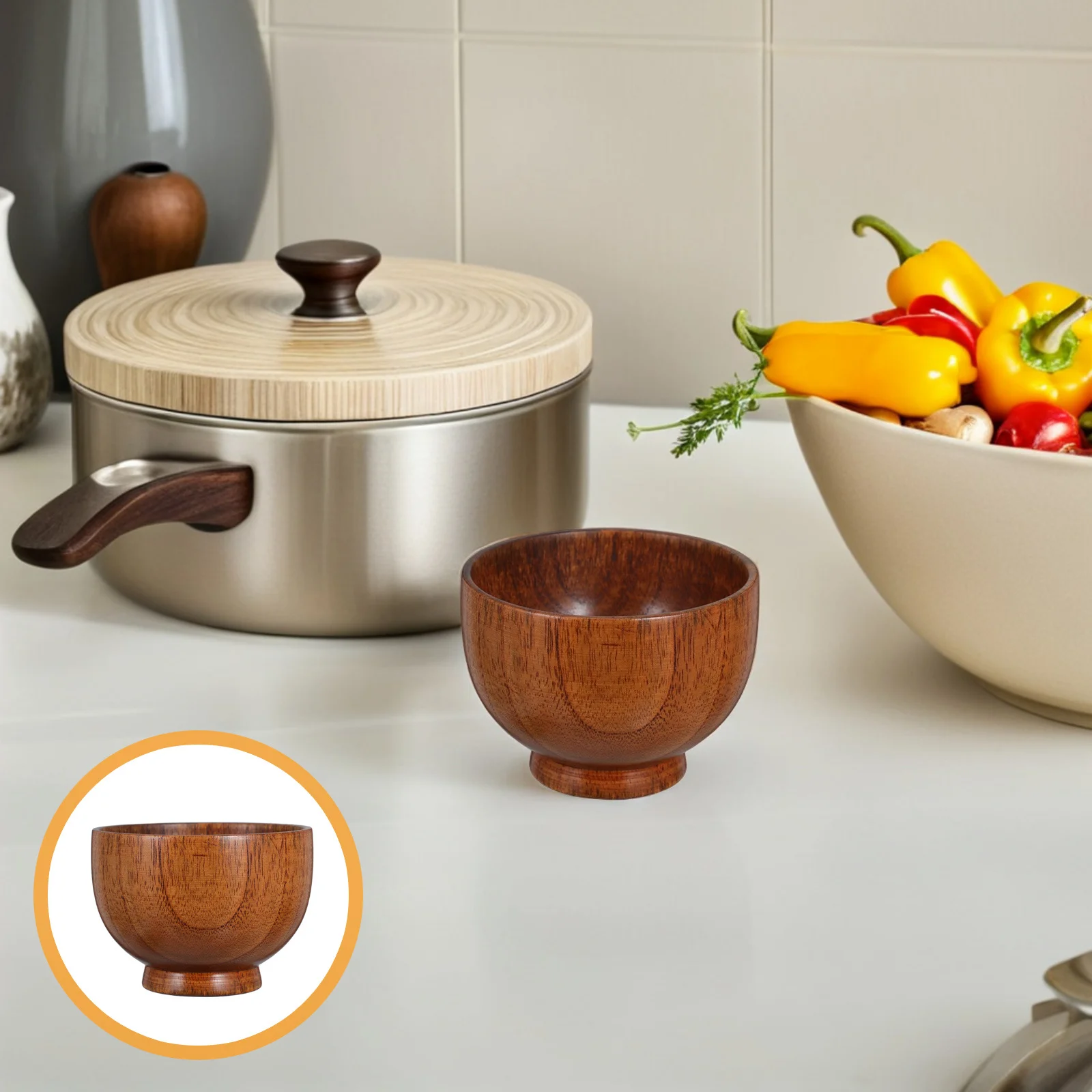 

Natural Wood Bowl Handmade Salad Serving Dish For Soup Cereal Snack Appetizer Small Fruit Bowl Wooden Food Tray