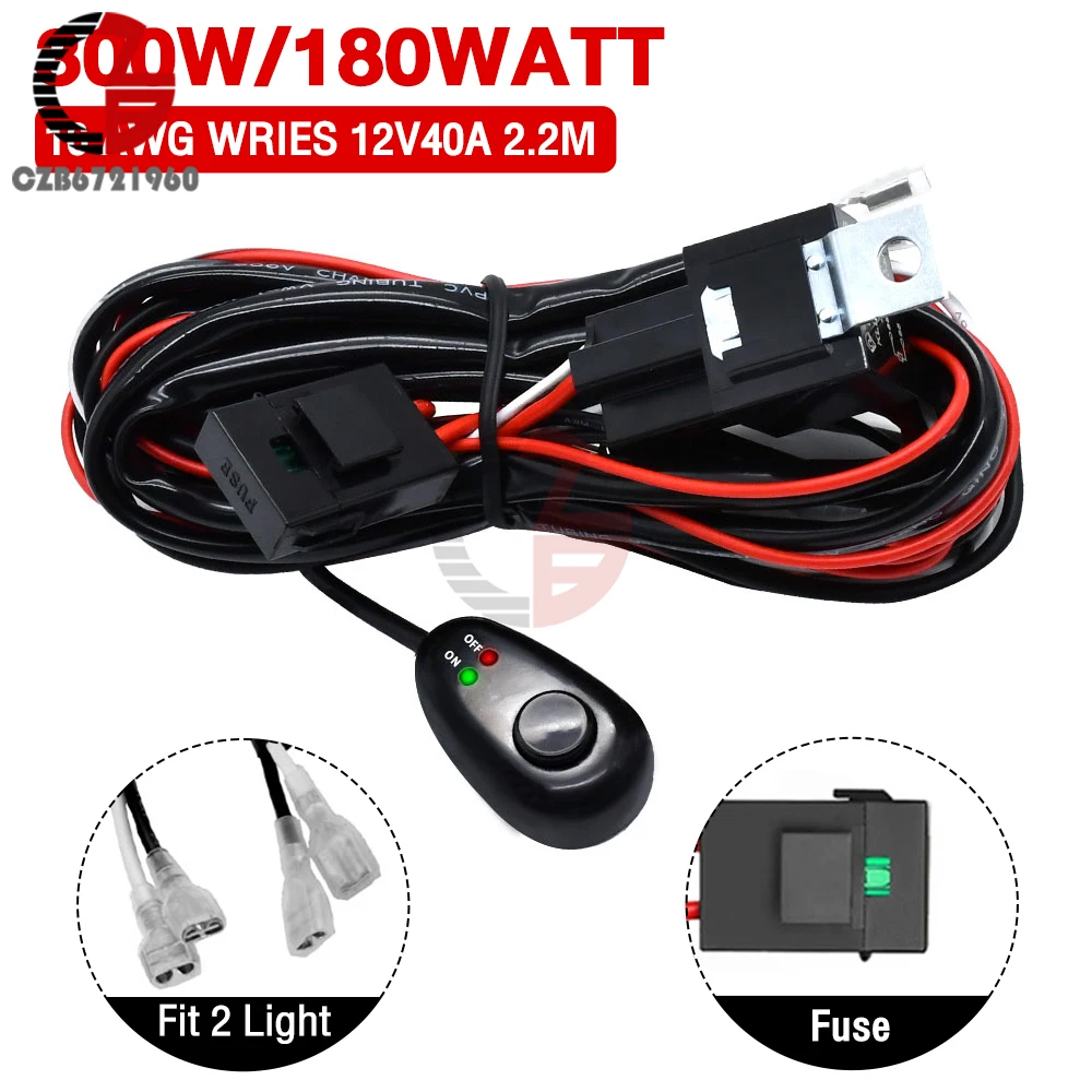 LED Light Bar Wiring Harness Kit 12V 40A 2.2M 16 AWG Wires Wiring Harness Cable Relay Switch Control Module for Automotive