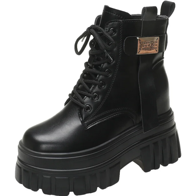 

Зимние ботинки 2024, мотоциклетные ботинки на высокой платформе, теплые женские ботинки на танкетке на толстой подошве, новая осенняя женская кожаная обувь