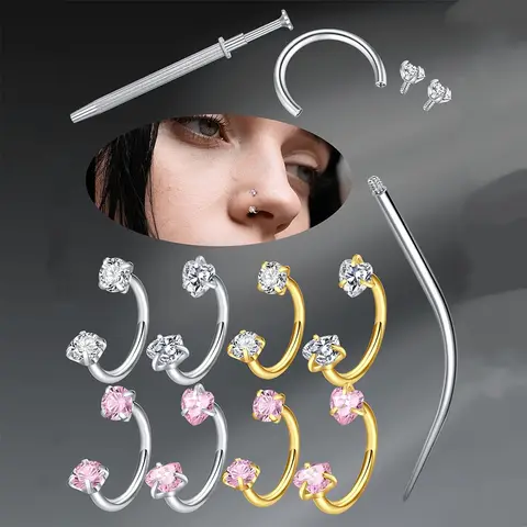 4 anelli da naso a forma di cuore con zirconi cubici in acciaio inossidabile funky per le donne per la decorazione quotidiana, anelli da naso a ferro di cavallo 18G