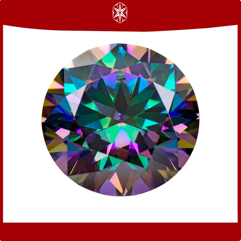 

Moissanite Stone Round Cut Rainbow Green Colour Synthetic Gemstone Lab Created Diamond Pass Diamond Tester with GRA Certificate