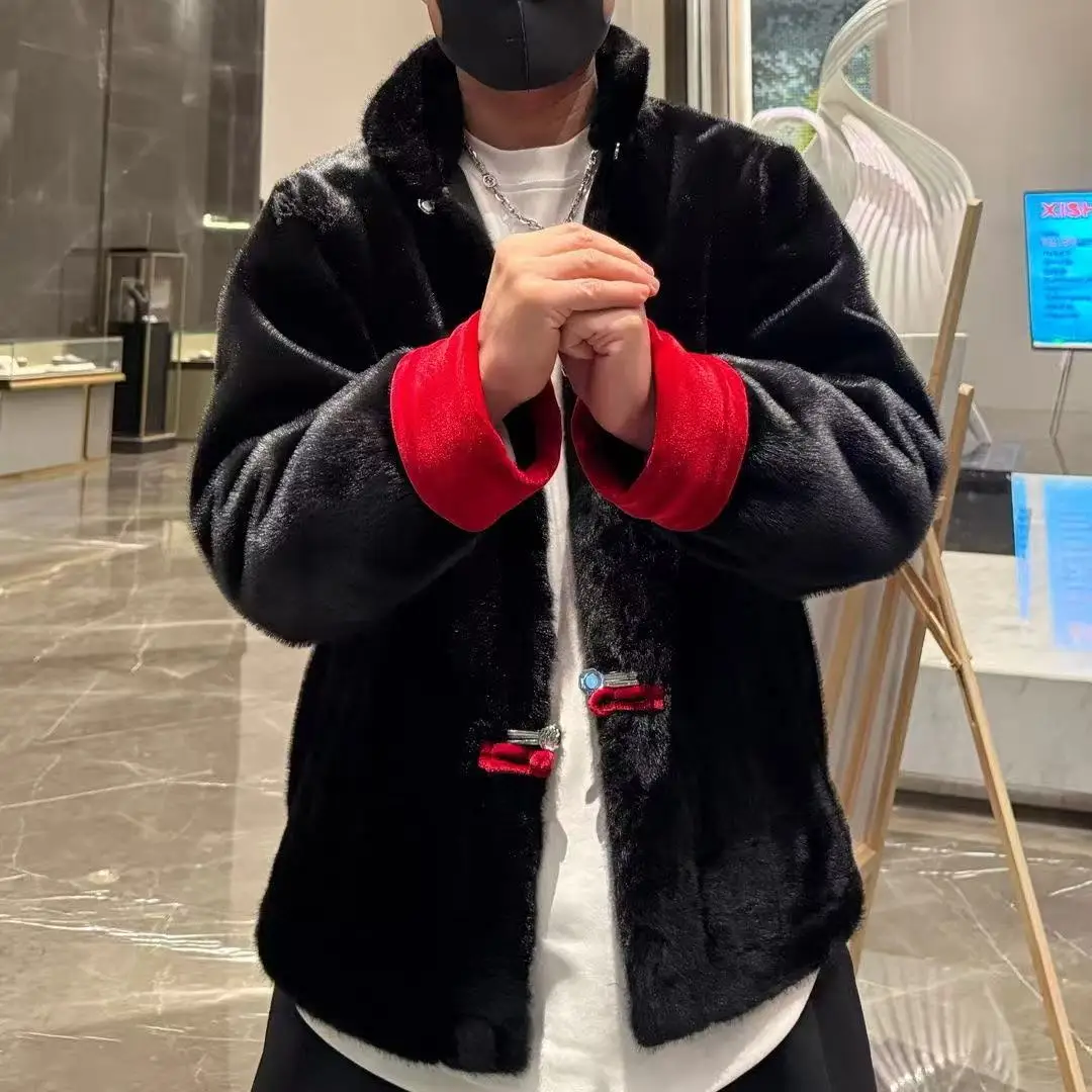 

Новое зимнее пальто с пряжкой в китайском стиле, мужская традиционная утепленная куртка контрастного цвета, модные крутые модные свободные топы, рождественские подарки