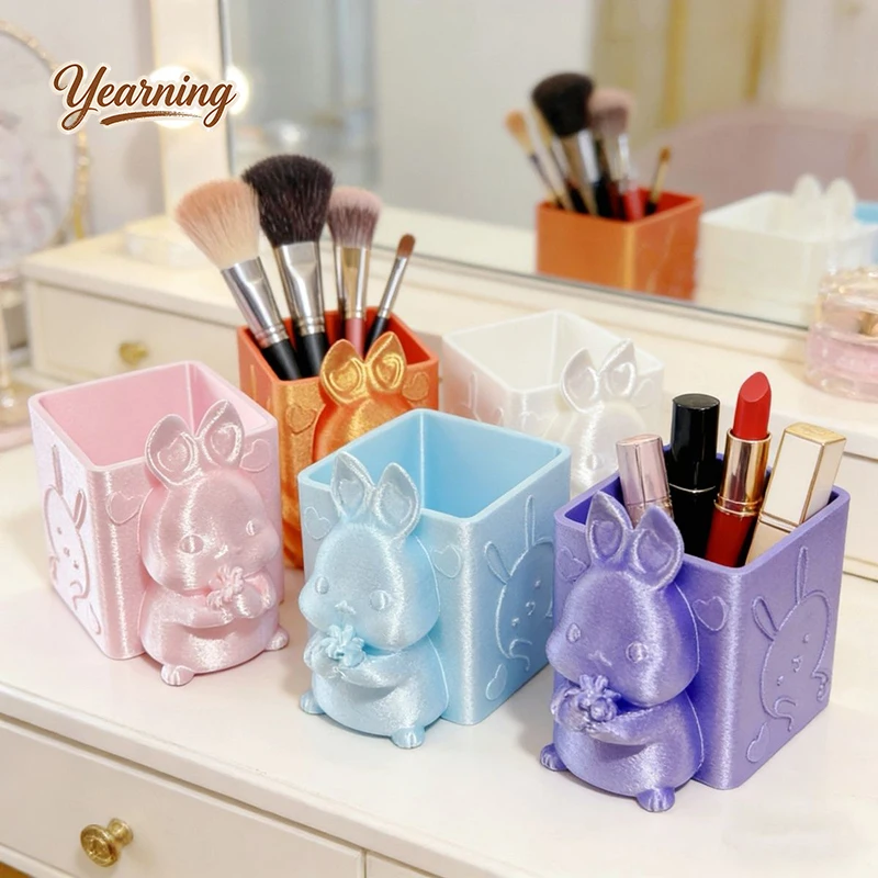 

Cute Cartoon Rabbit Makeup Brush Holder Desktop Storage Box Pen Organizer Jewelry Decor Gift for Girls