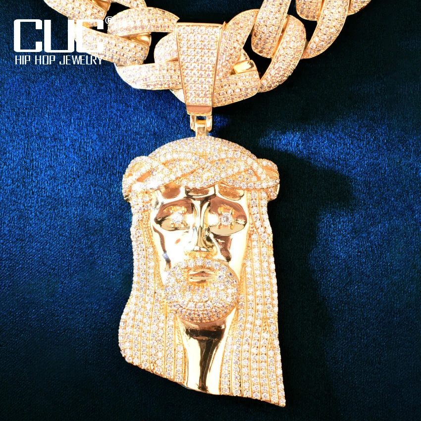 

CUC Men Jesus Heard Pendant Big Gold Color HipHop Necklace Fashion Rock Rapper Jewelry Chain Personalized Gift