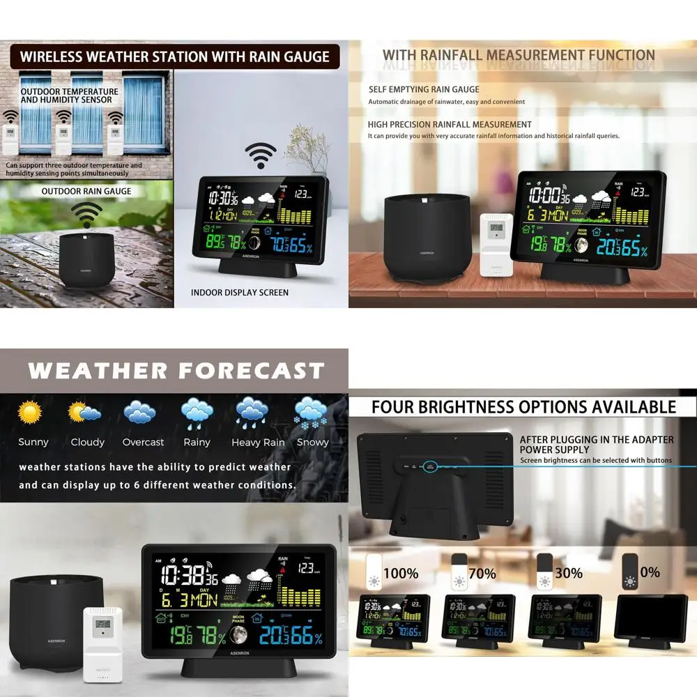 

Wireless Home Weather Station with Rain Gauge, Thermometer, Humidity, Barometric Pressure, Atomic Clock, Digital Forecasts & Ale