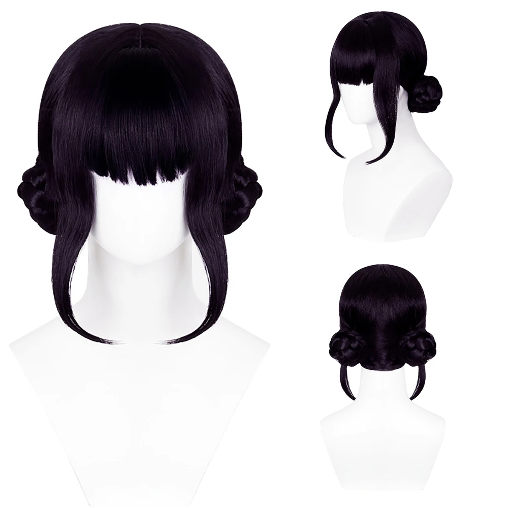 Anime Zoe Cosplay Synthetic Hair Black Dark Purple Simulated Hair Bun Suitable For Women'S Daily Party Heat-Resistant Wigs