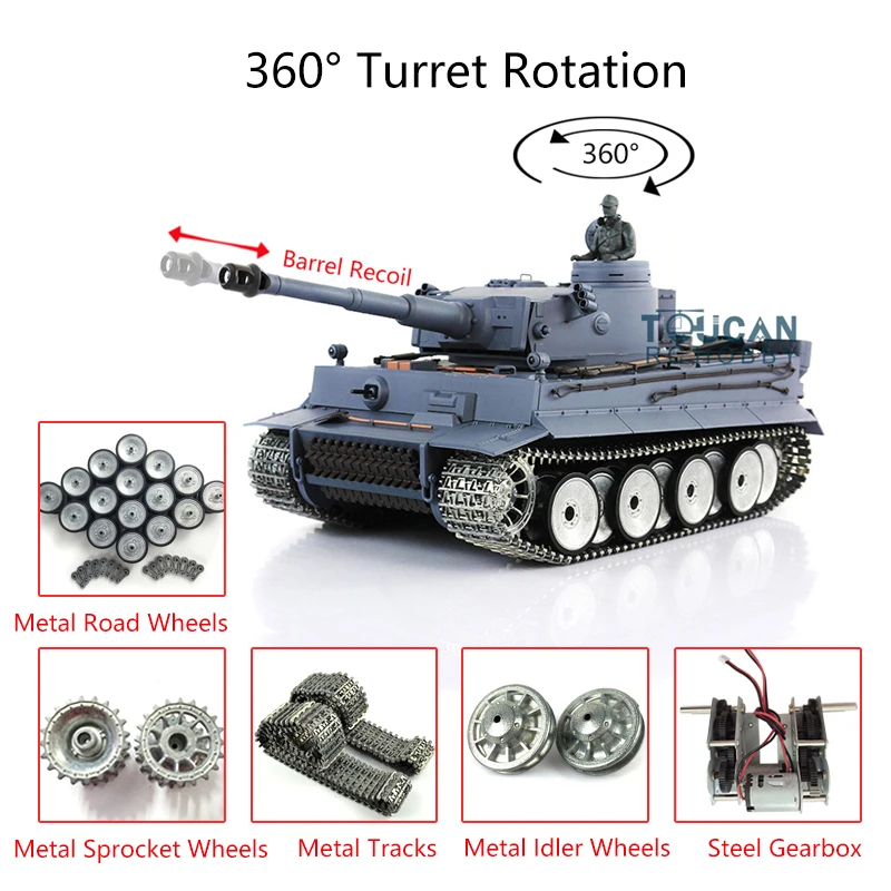 1/16 Scale Heng long Tk 7.0 Tiger I RC Tank 3818 W/ Barrel Recoil Airsoft Smoking Unit Metal Tracks Wheels TH17244