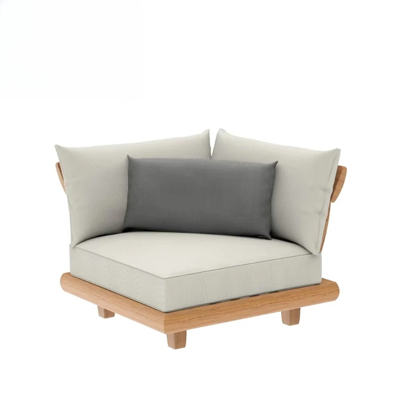 أريكة خارجية حديثة من الخشب الصلب على شكل حرف L طقم أريكة لغرفة المعيشة