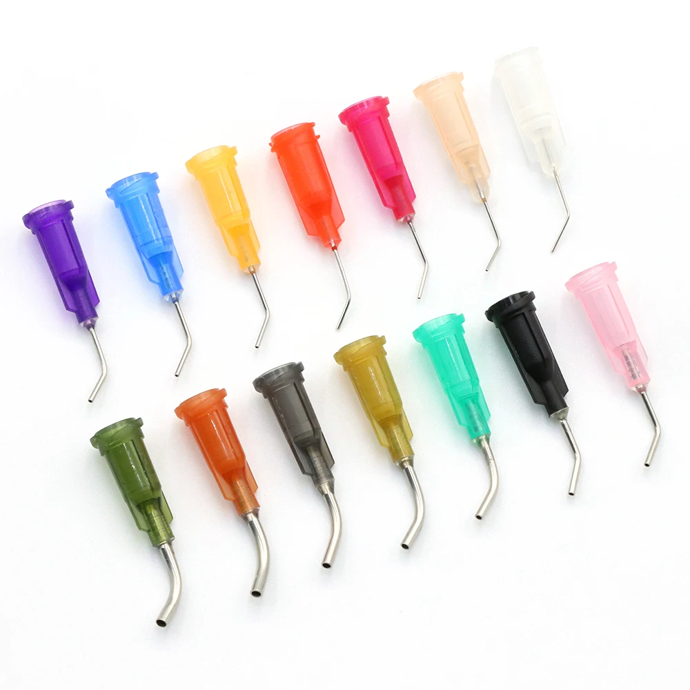 50pcs 13mm Elbow Dispensing Machine Injection Needle 14G-27G Stainless Steel Dispensing Needle Spiral Mouth Nozzle Glue Needle