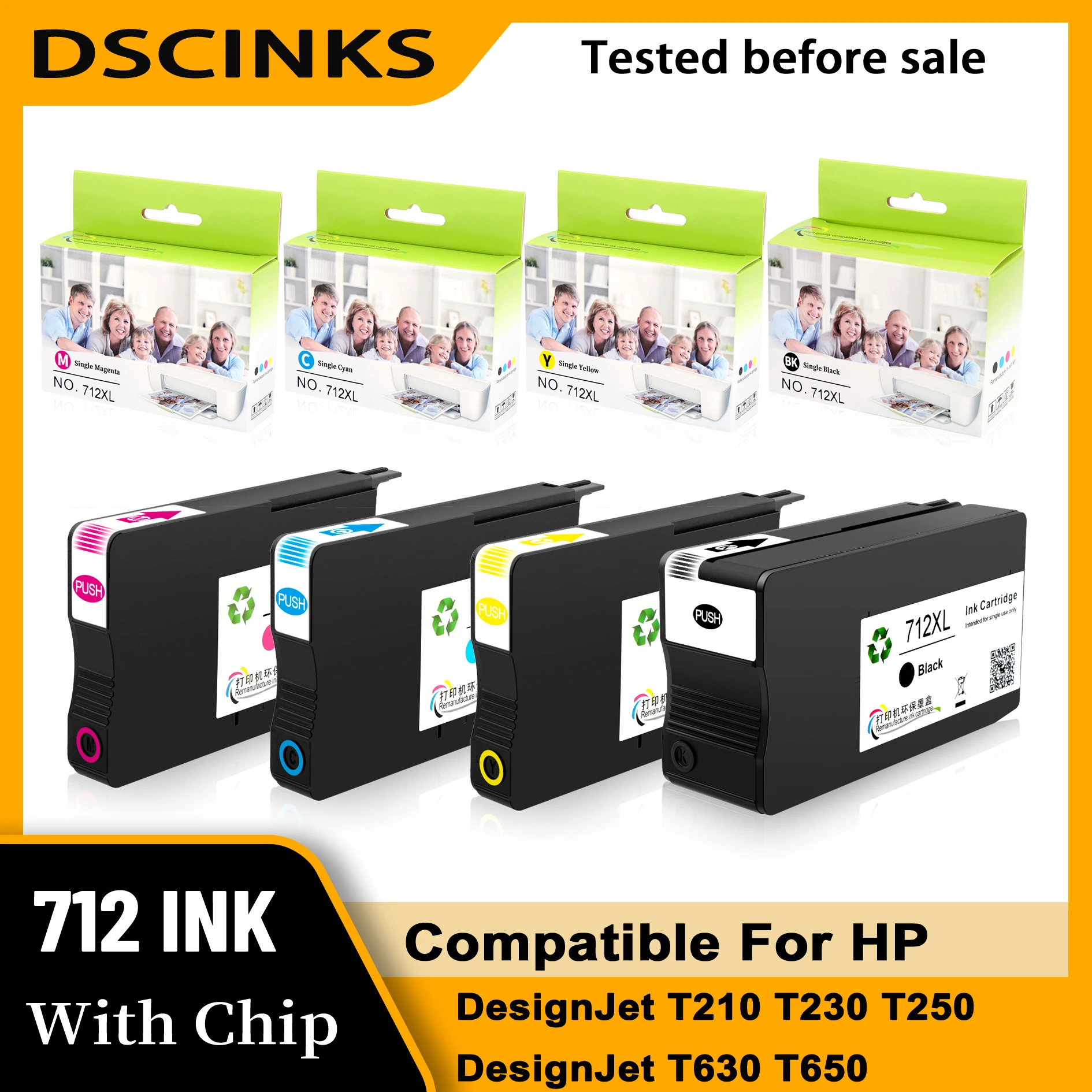 100% Compatible For hp 712 Ink Cartridge For HP DesignJet T650 T630 T250 T230 T210 Studio Steel Studio Wood printer Non Origina