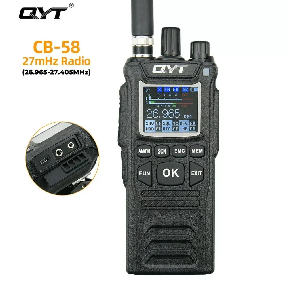 In stock In stock QYT CB-58 27MHz AM FM CB Radio 4W 26.965-27.405MHz 40 Channel NB/ANL Wave Filter Civilian Band Handheld Long R
