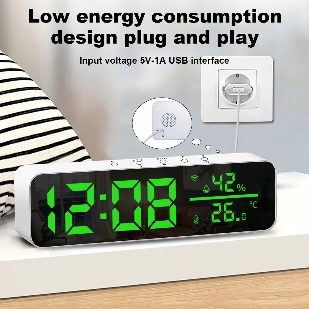 WiFi Digital Clock with Temperature and Humidity Sensor APP Smart Alarm LED Time Display Real-time Monitoring Temp Humidity