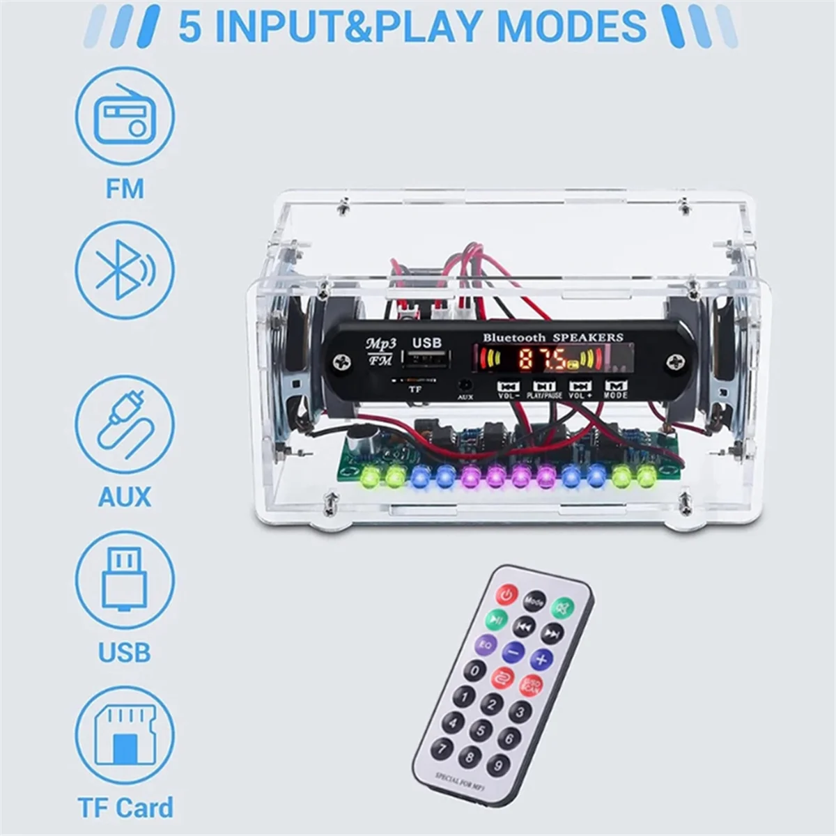 DIY Bluetooth Speaker Kit LED FM Radio USB Mini Home Sound Amplifier with Digital Display Soldering Project(Black)