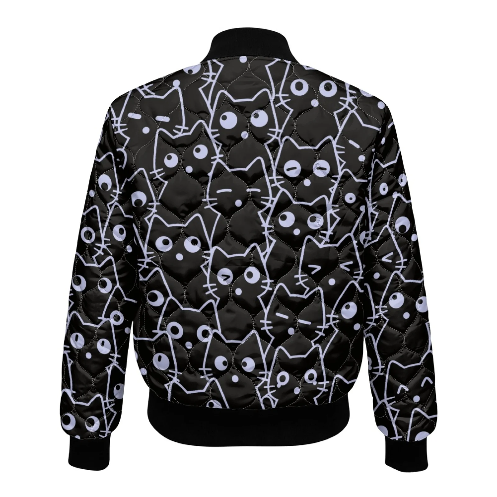 PENSTROLL Black Cat Pattern Womens Zipper Closure Light Puffer Outerwear with Pockets Versatile plus Size Fall Jackets for Work