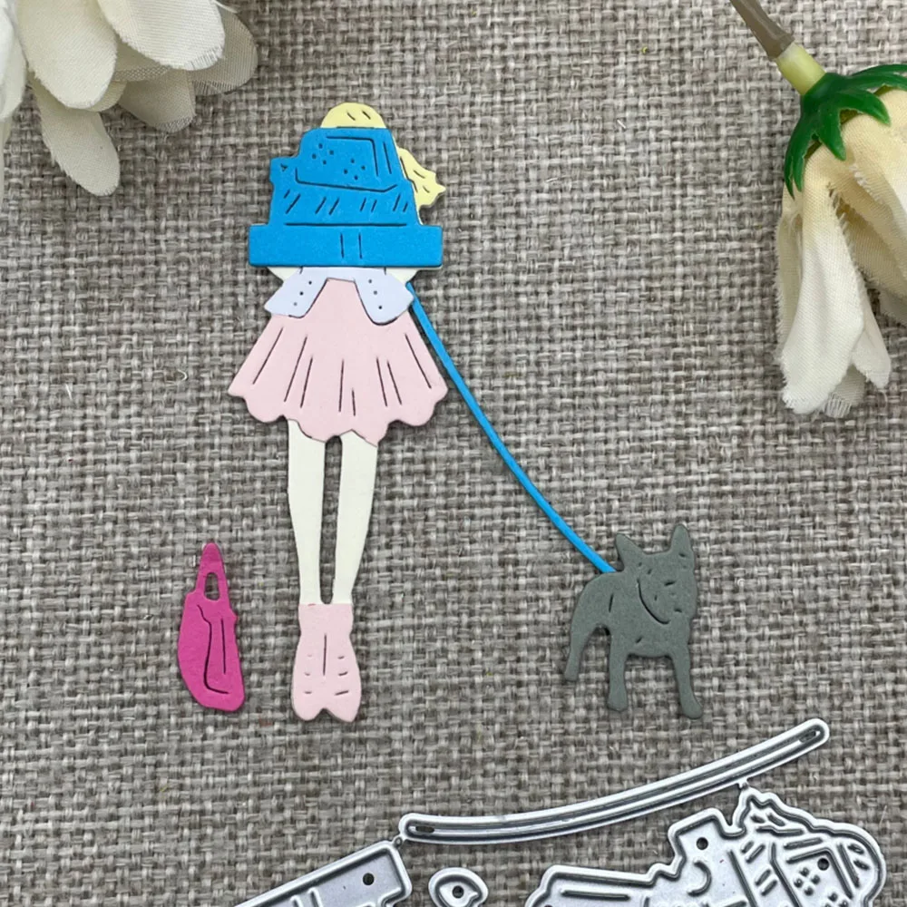 

Gift girl walks dog Metal Cutting Dies Stencils For DIY Scrapbooking Decorative Handcraft Die Cutting Template Mold