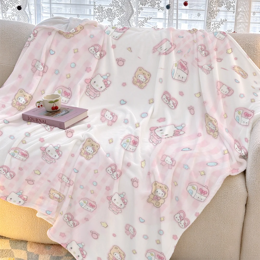 Soft Flannel Blanket Cute Cartoon Kitty Bear House Print Pink Fleece Throw Blanket Sofa Bedding Camping Car Baby