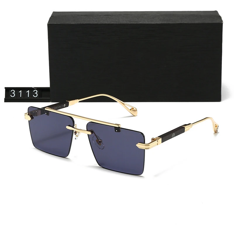 

Солнцезащитные очки 3113 Luxury Vintage Square Rimless, унисекс, с двойной перемычкой, золотистые металлические, с градиентными линзами, дизайнерские, UV400