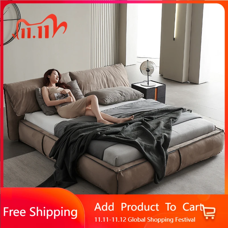 

Comfortable House Double Bed Leather Duvet Backrest Modern Loft Bedroom Bed King Lazy Adults European Muebles Hotel Furniture