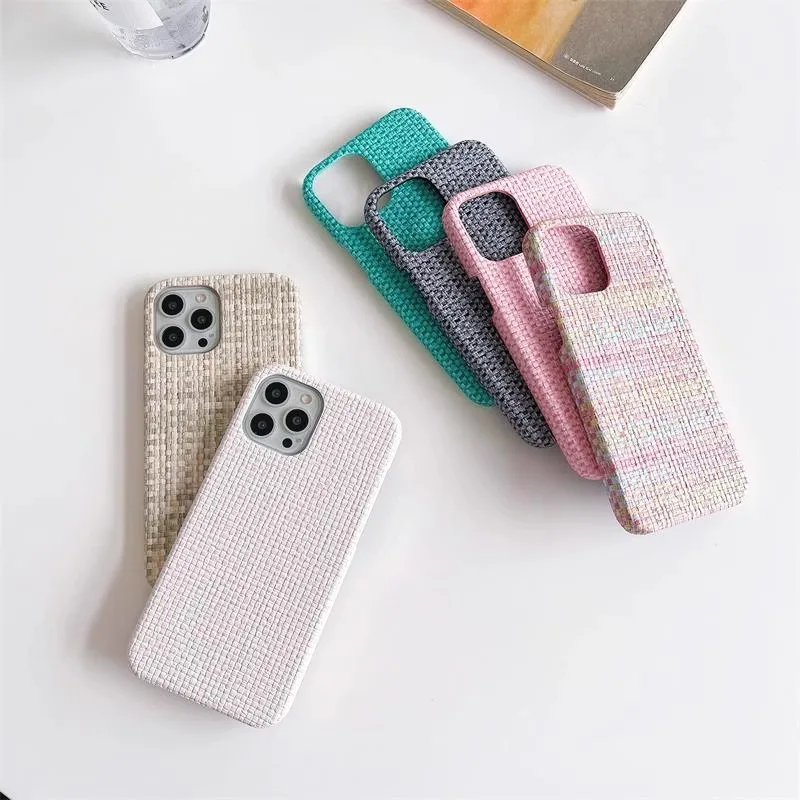 Funda de cuero con patrón de tejido de lujo a prueba de golpes para iPhone 11, 12, 13, 14, 15 Pro Max Plus, protección completa, cubierta de parachoques trasero