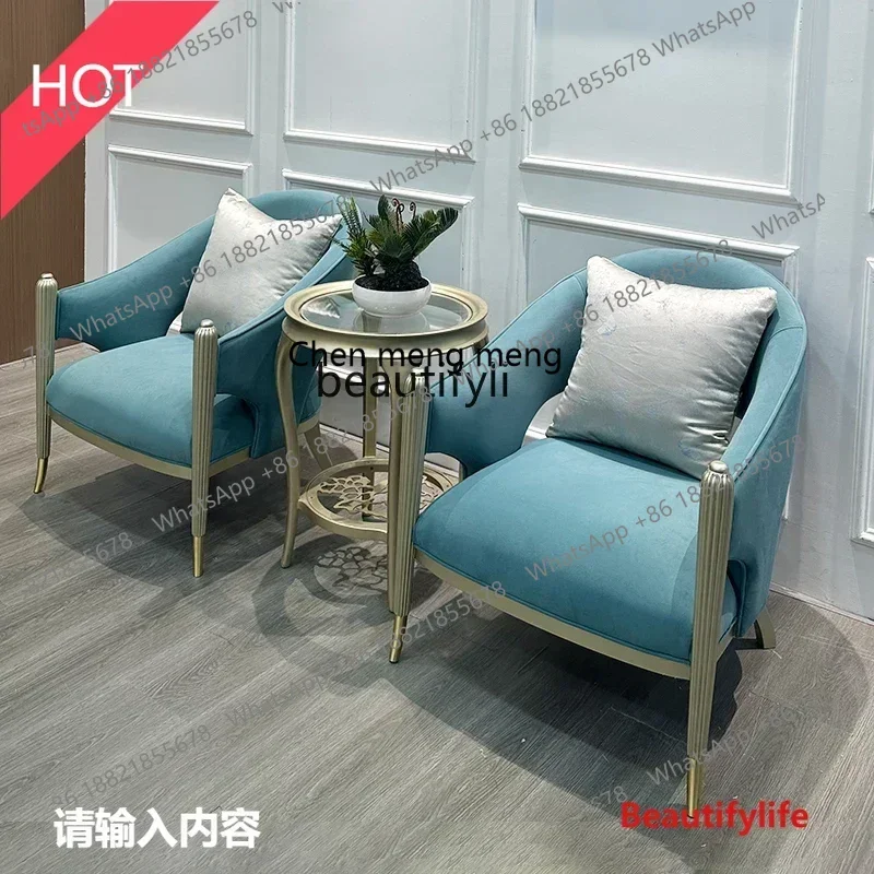 cn8350 ss American light luxury solid wood sofa chair living room balcony leisure tiger chair fabric French single chair