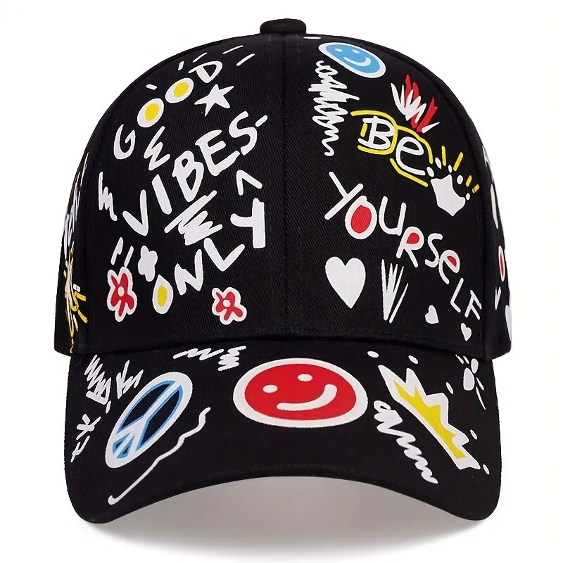 Unisex Letter Graffiti Printing Snapback Baseball Caps Spring and Autumn Outdoor Adjustable Casual Hats Sunscreen Hat