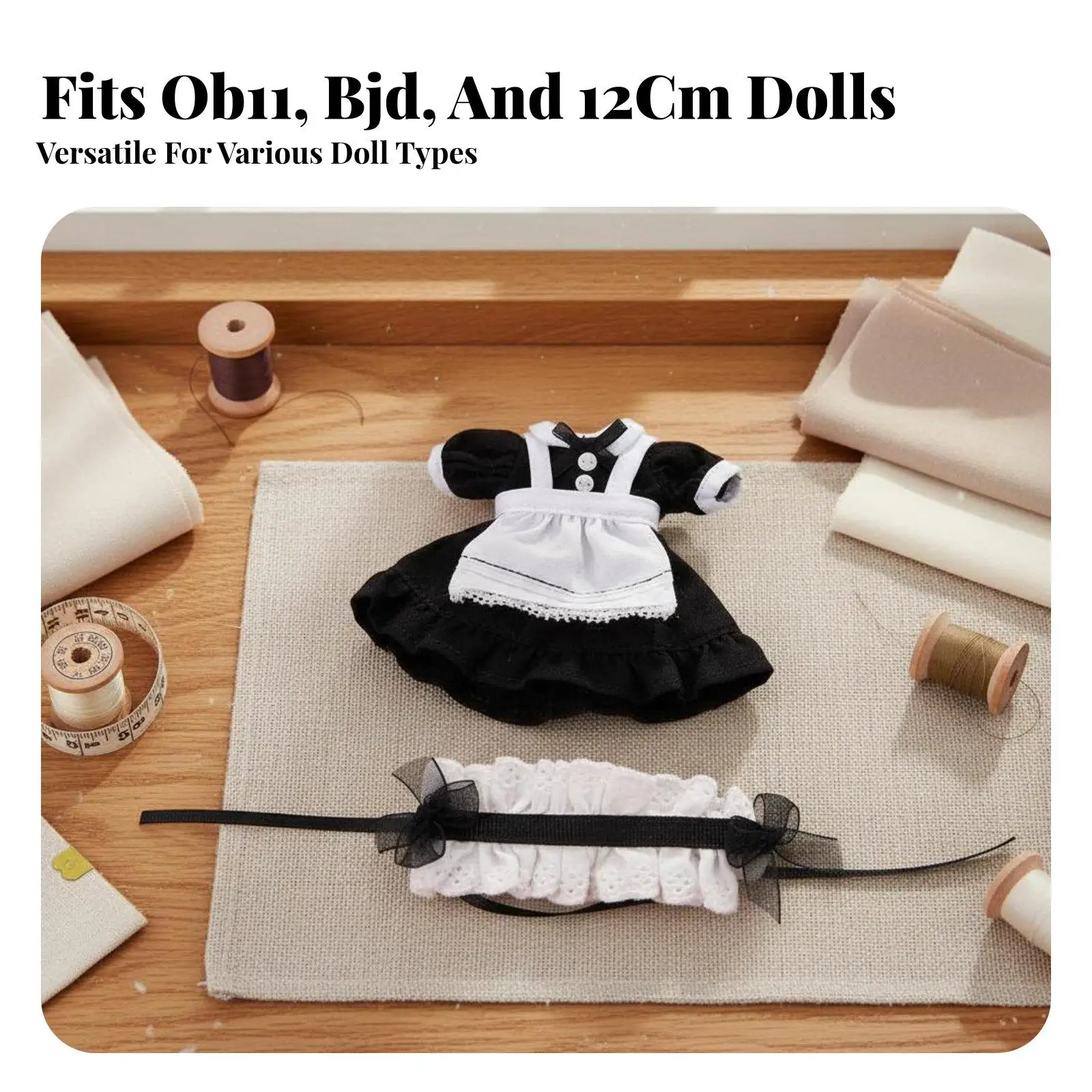 Bjd Doll Dress Ruffled Maid Costume for OB11 1 12 Scale Dolls Clothes for Figure Scene Decoration