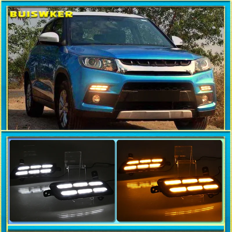 For SUZUKI Vitara brezza 2015 - 2017 LED DRL Daytime Running Lights Daylight with yellow turn signal Styling light