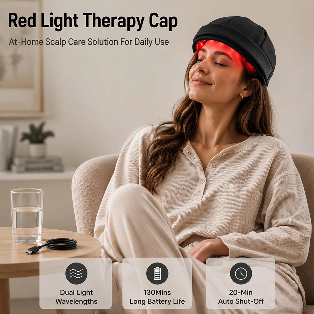 Red Light Therapy Cap 108 LEDs Hair Care Hat Scalp Massage Relax Device 660nm 850nm Infrared Rechargeable 2000mAh Auto-Off