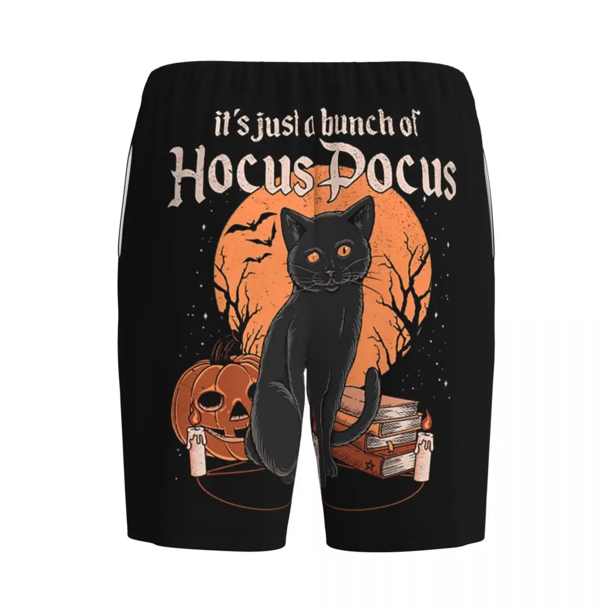 Niestandardowe spodenki piżamowe Hocus Pocus Witch On Halloween Night Męska bielizna nocna Cat Lounge Bottom Stretch Sleep Short Pjs z kieszeniami