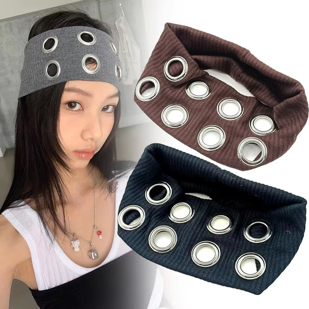 

Металлическая повязка на голову с отверстиями, стиль панк-хип-хоп, модный головной убор для девочек, эластичная повязка на голову в стиле рок y2k