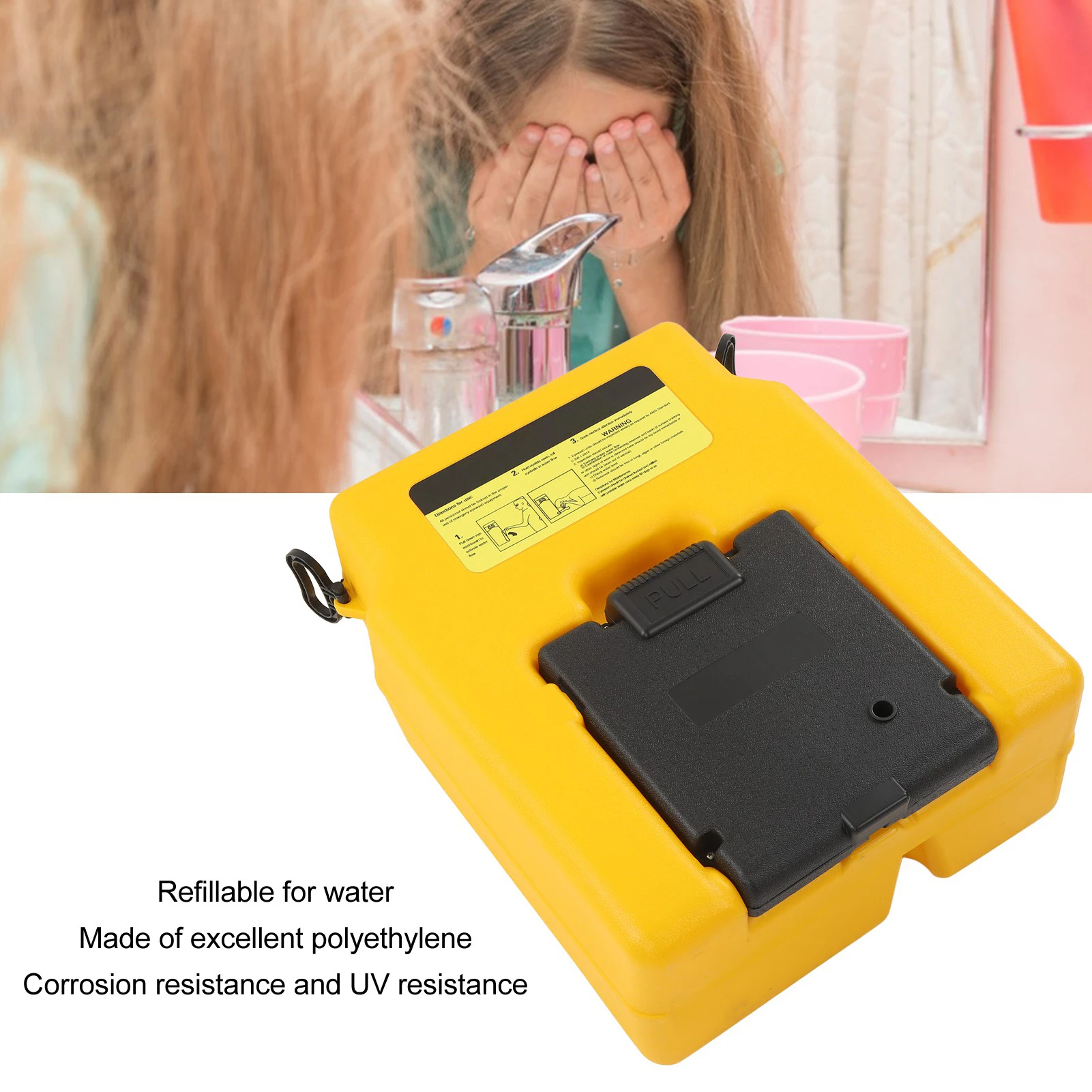 Stazione di lavaggio occhi a parete per liquidazione Stazione di lavaggio occhi di emergenza ricaricabile resistente alla corrosione in polietilene da 53 litri per laboratorio