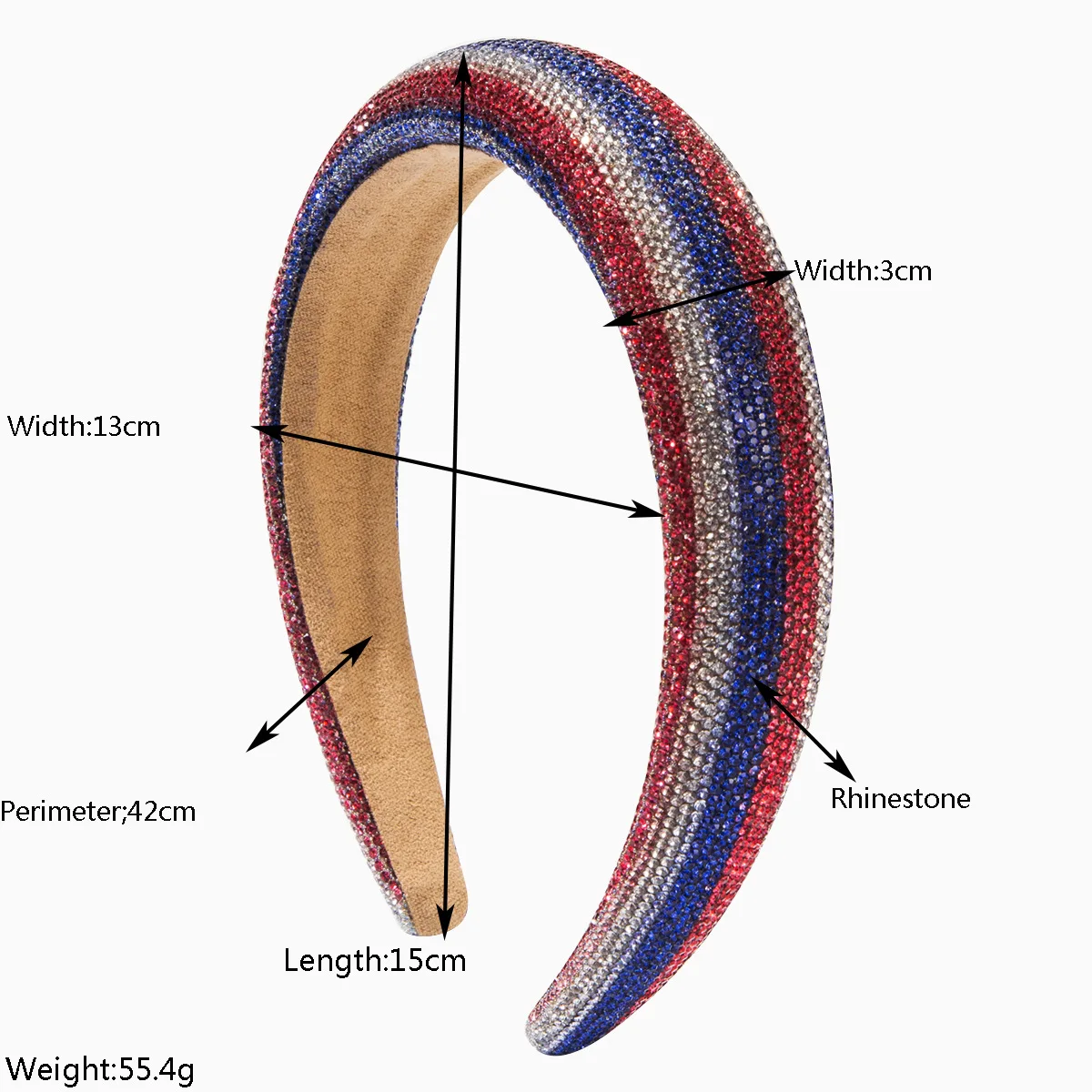 Cross-border hot-selling red, white and blue diamond headband, super flash full diamond high-end sense, American Independence Da