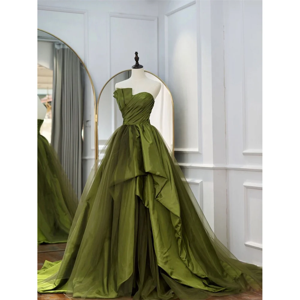 Lily Green A Line Prom Dresses Pleat Sweetheart Celebrity Dresses Sleeveless Women\'s Evening Dresses Stain Formal Gown 프롬 드레스