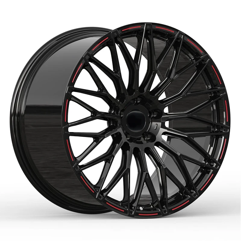 Glossy Black Forged Rims with Red Lip for 2021 Chevrolet corvette stingray
