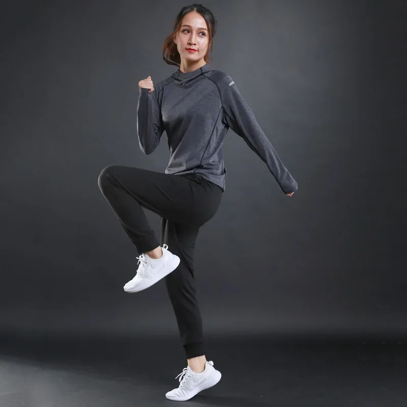 Womens Running Sport Hooded Jacket Compression Fitness Hoodies Gym Rashgard Training Coat Tops Yoga Sportswear