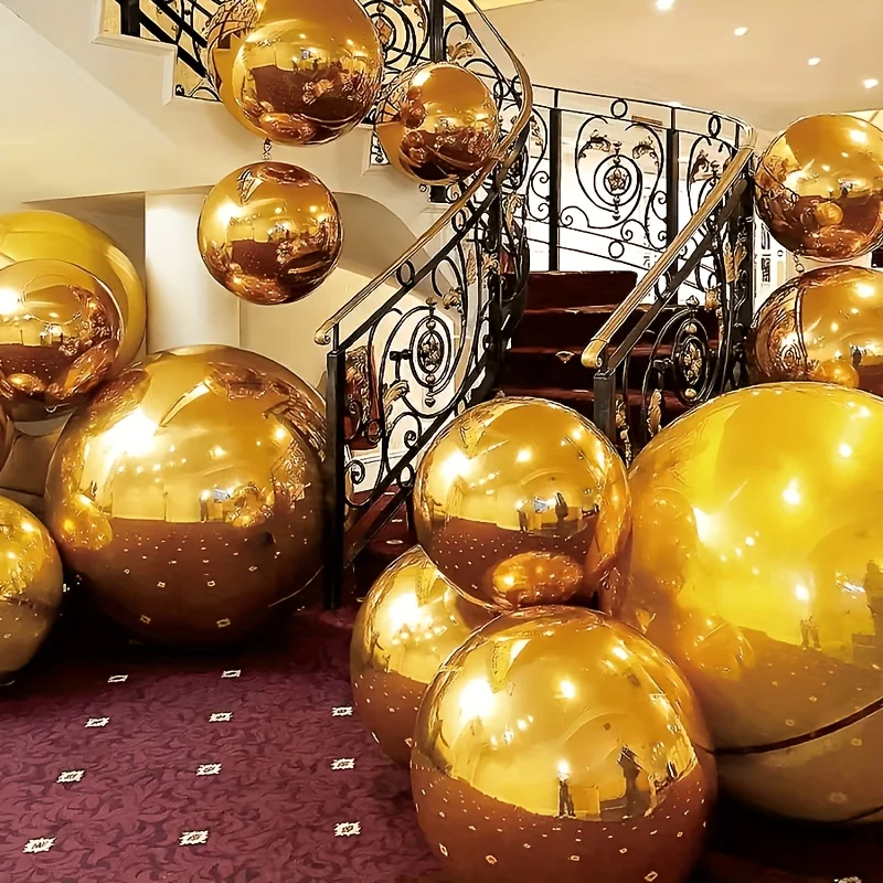 4 Stück goldene Disco-Ballons (10-32'). Wiederverwendbare 4D-Folienkugel mit selbstverschließendem Verschluss. Dekoration für Geburtstage, Weihnachten, Hochzeiten, Partys. – Detail 7