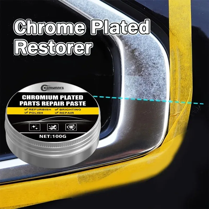 100g Car Chrome Polish Paste, Chrome Trim Restorer for Door Handles, Window Trim, Emblems and Sun Visors, Restores Shine and Rem