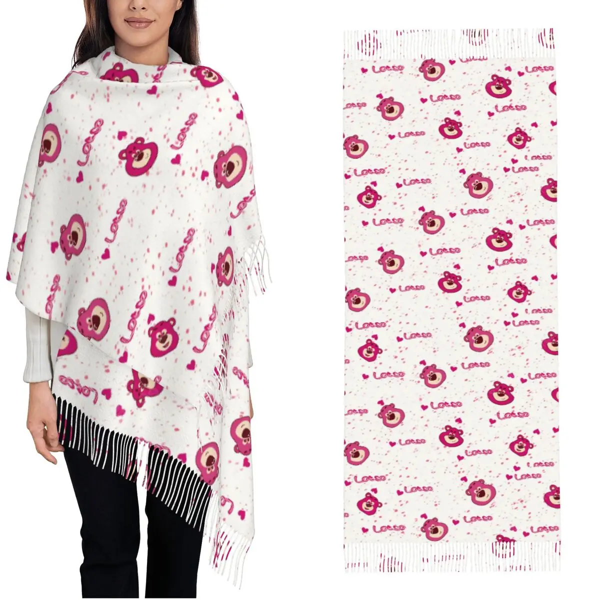 

Женский кашемировый шарф с розовым медведем, легкие шали и накидки из пашмины, шарфы для повседневной носки